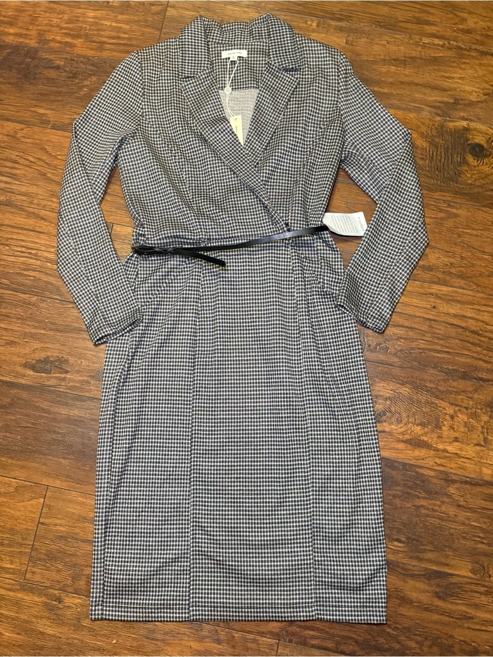 NWT Max Studio Checked Midi Blazer Dress Faux Wrap Long Sleeve Belted Business